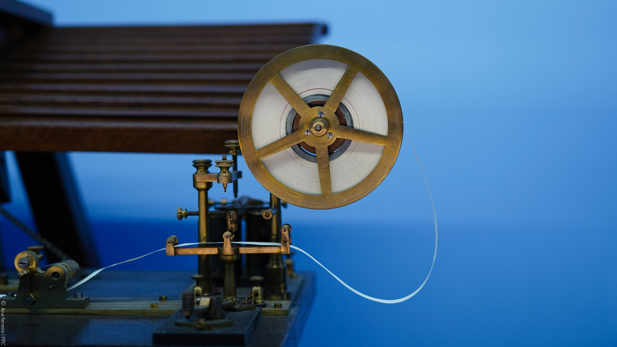 Detail of the telegraph tape reel of a Damascus Telegraph